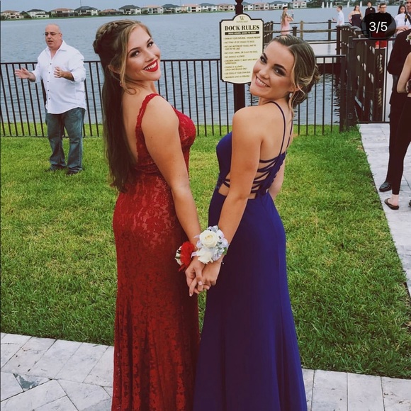 Jovani Red Lace Prom Dress - Picture 8 of 10